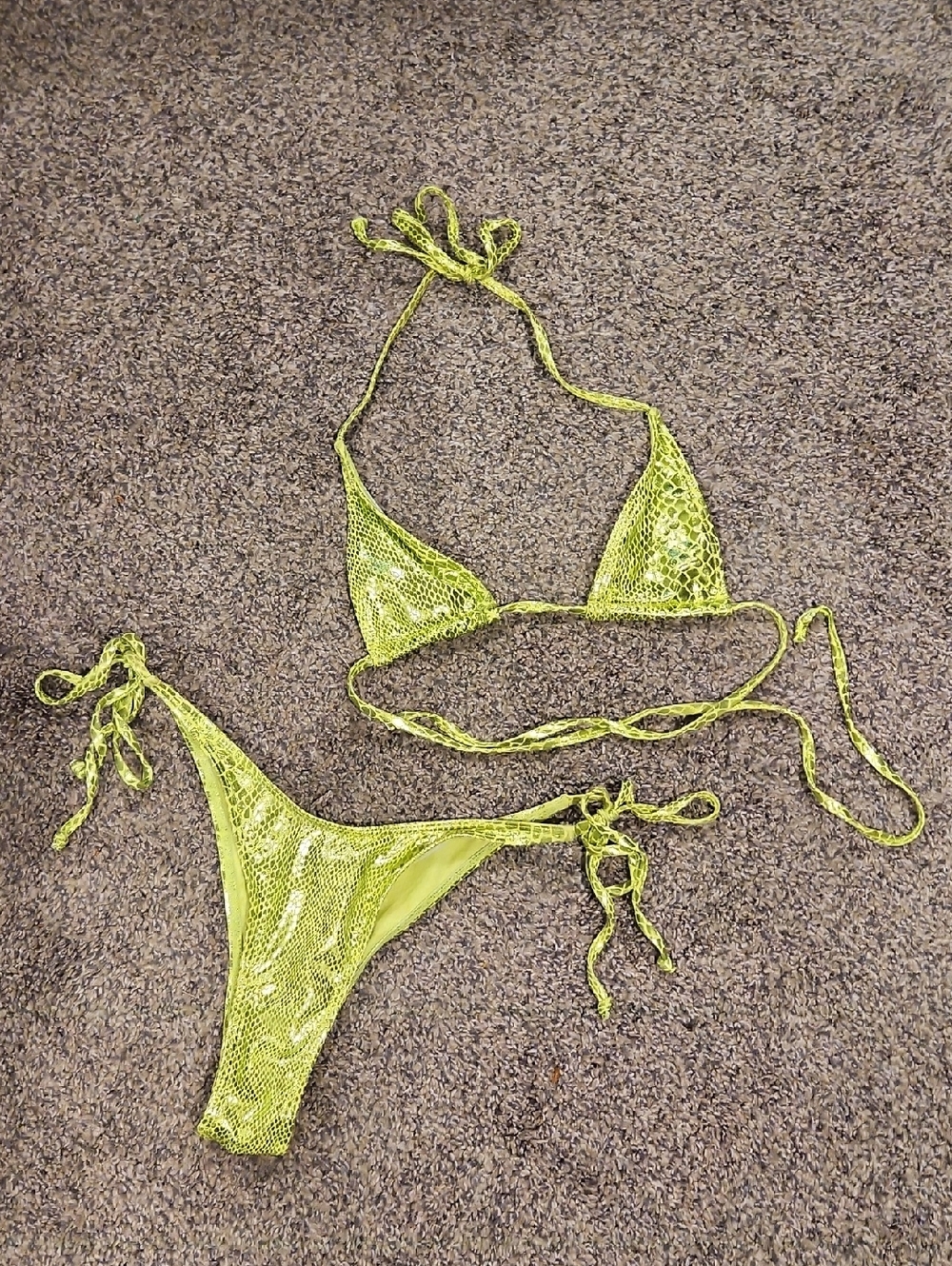 Neon Lime Snakeskin Triangle Bikini Set Size Small